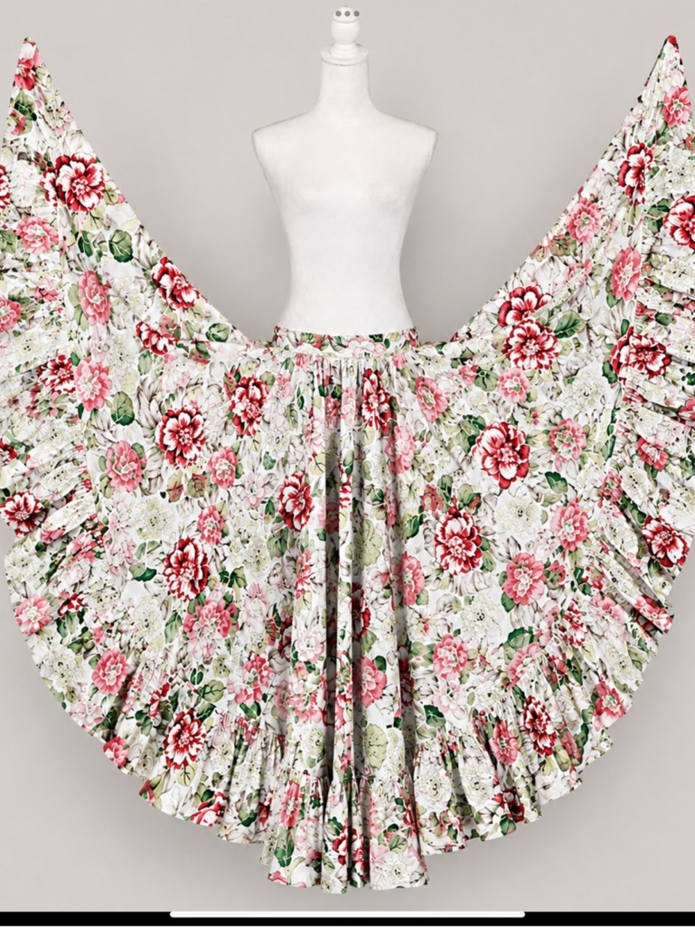 Cottage Garden Floral Full Circle Skirt Ruffle Tie Waist Romantic Prairie Sz 12